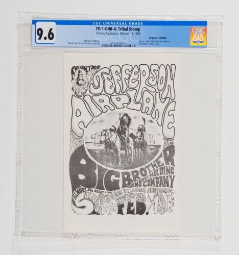 1966 FD-1 Jefferson Airplane Big Brother Fillmore Auditorium Original Handbill CGC 9.6