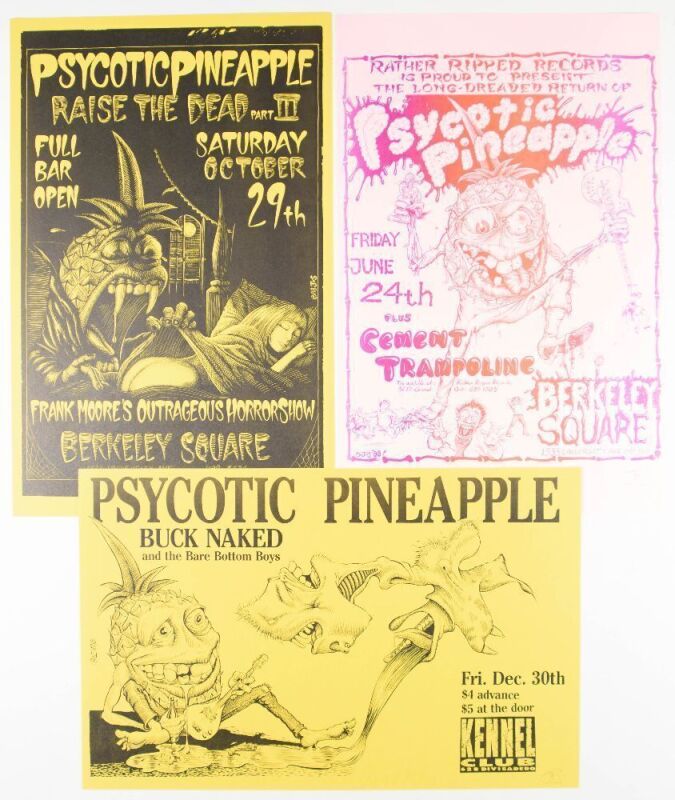 Lot of 3 John Seabury Psycotic Pineapple Vintage Punk Signed Seabury Posters