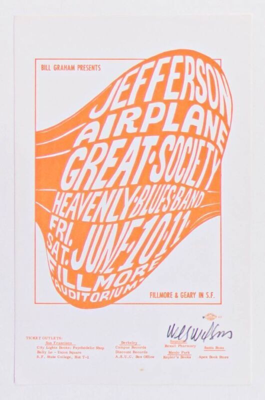 1966 BG-10 Jefferson Airplane Great Society Fillmore Auditorium Signed Wilson Handbill Near Mint 89