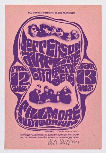 1966 BG-23 Jefferson Airplane Grateful Dead Fillmore Auditorium Signed Wilson Handbill Near Mint 85