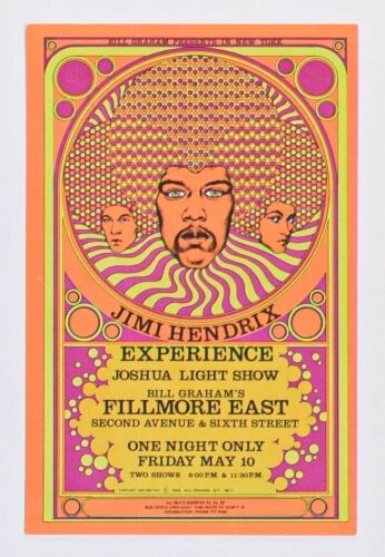 1968 AOR-2.90 Jimi Hendrix Experience Fillmore East Postcard Near Mint 85