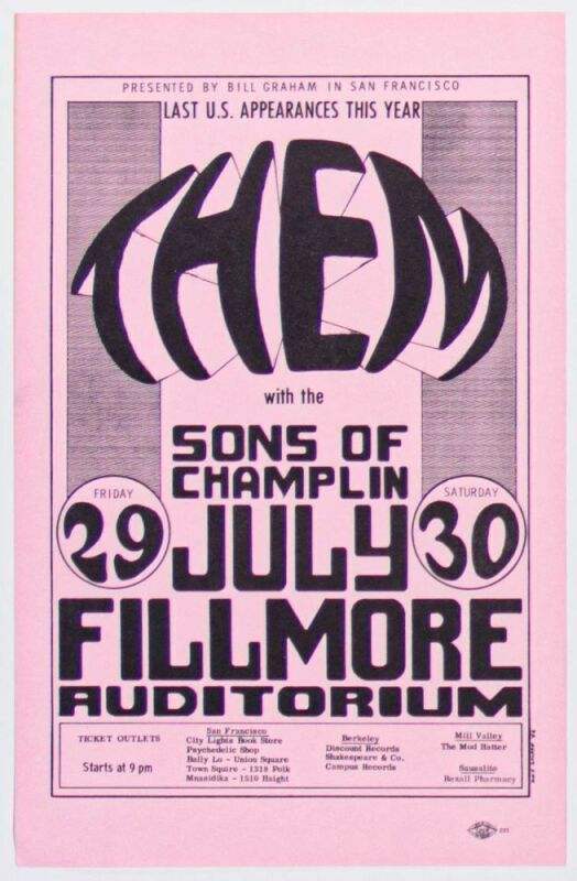 1966 BG-20 Them Van Morrison Fillmore Auditorium Handbill Near Mint 83