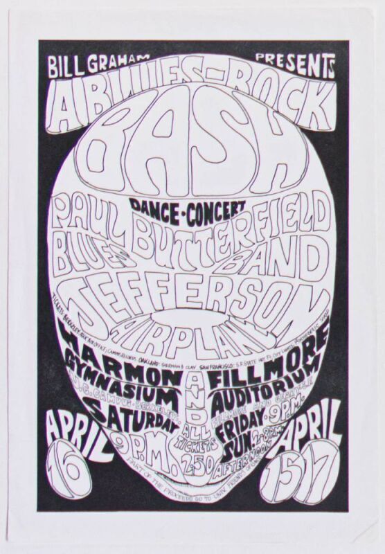 1966 BG-3 Jefferson Airplane Harmon Gymnasium & Fillmore Auditorium Handbill Excellent 79