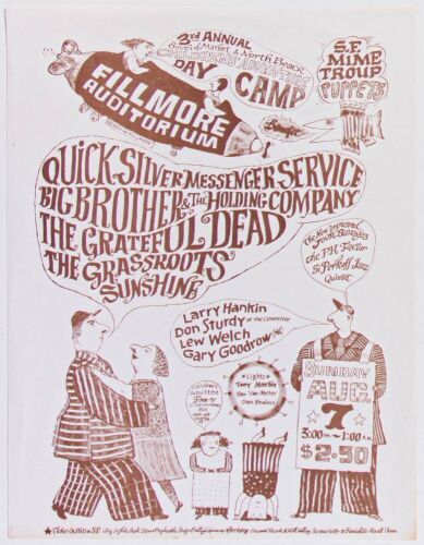 1966 AOR-2.68 Grateful Dead Quicksilver Big Brother Grass Roots Fillmore Auditorium Handbill Excellent 75