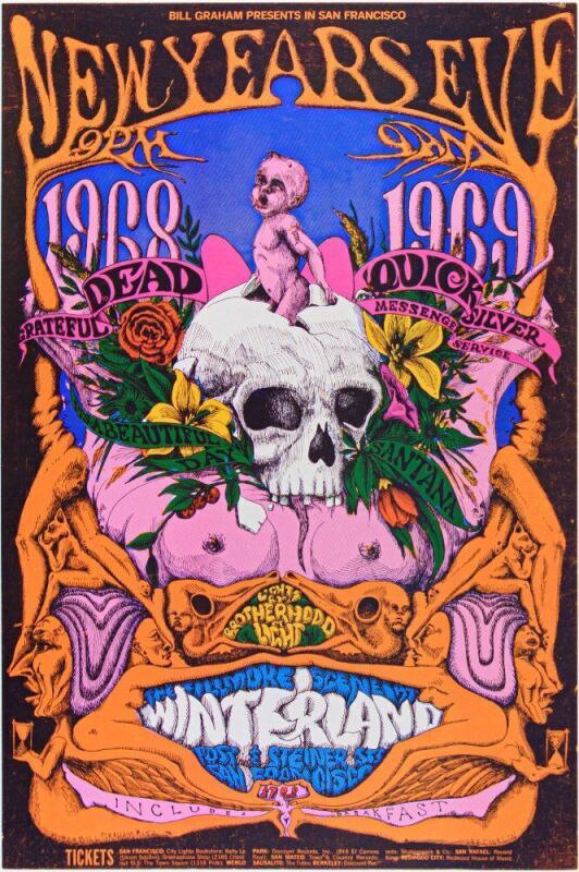 1968 BG-152 Grateful Dead Santana NYE Winterland Poster Excellent 77