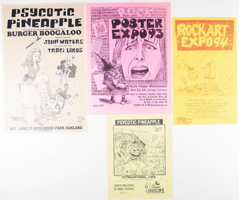 Lot of 4 John Seabury Psycotic Pineapple Vintage Punk Signed Seabury Posters & Flyers