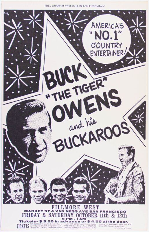 1968 BG-140A Buck Owens Fillmore West Poster Near Mint 87