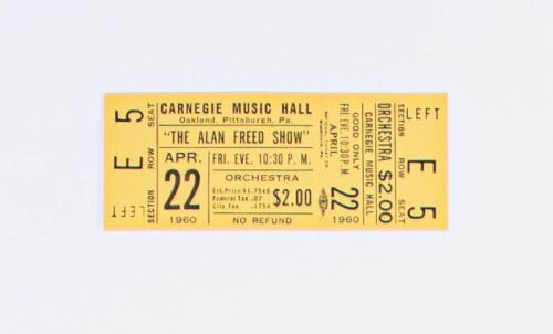 1960 The Alan Freed Show Carnegie Musc Hall Pittsburgh Unused Ticket Mint 91