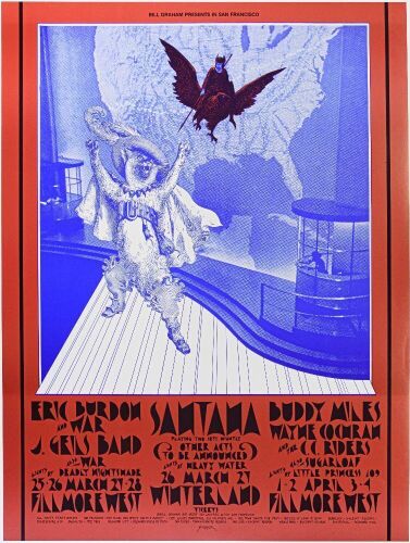 1971 BG-275 Santana Eric Burdon War Buddy Miles Fillmore West & Winterland Poster Near Mint 81