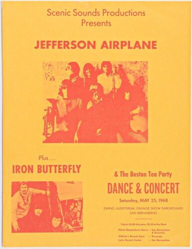 1968 Jefferson Airplane Iron Butterfly Swing Auditorium San Bernadino Flyer Excellent 71