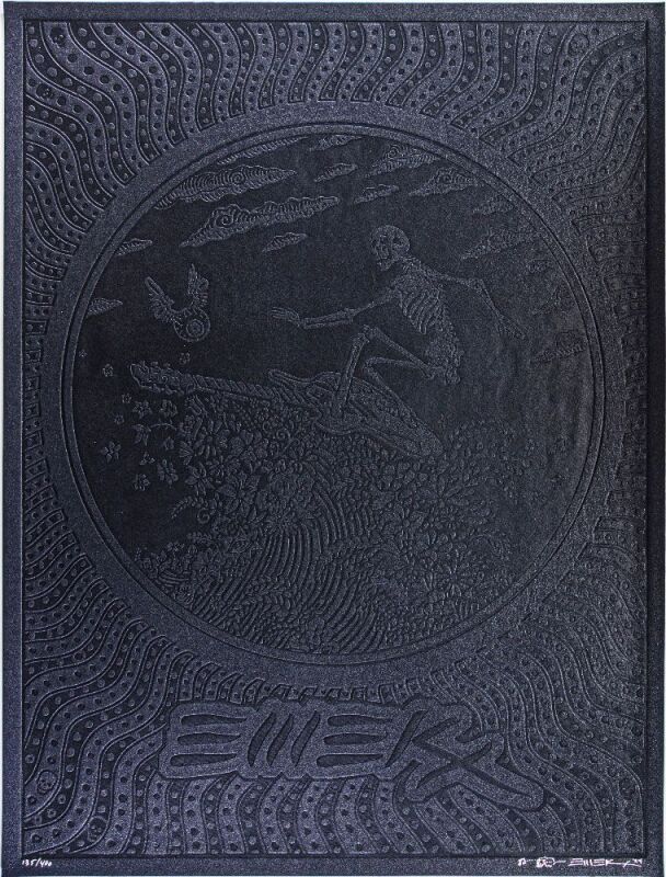 2024 EMEK Surfing Skeleton Printed on Synthetic Leather LE Signed Emek Poster Mint 95