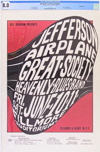 1966 BG-10 Jefferson Airplane Great Society Fillmore Auditorium Poster CGC 8.0