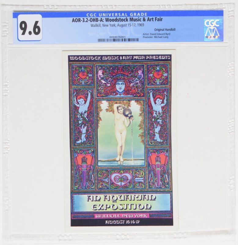 1969 AOR-3.2 David Byrd Woodstock Festival Wallkill New York Handbill CGC 9.6