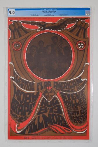 1967 BG-77 Electric Flag Moby Grape Steve Miller Fillmore Auditorium Poster CGC 9.0