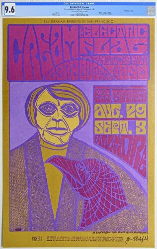 1967 BG-80 Cream Electric Flag Fillmore Auditorium Signed Blashfield Poster CGC 9.6