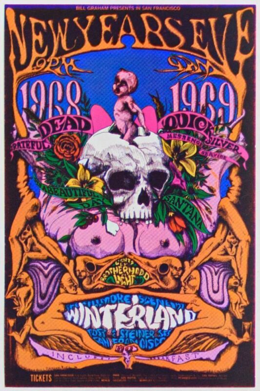 1968 BG-152 Grateful Dead Santana NYE Winterland Postcard Mint 91