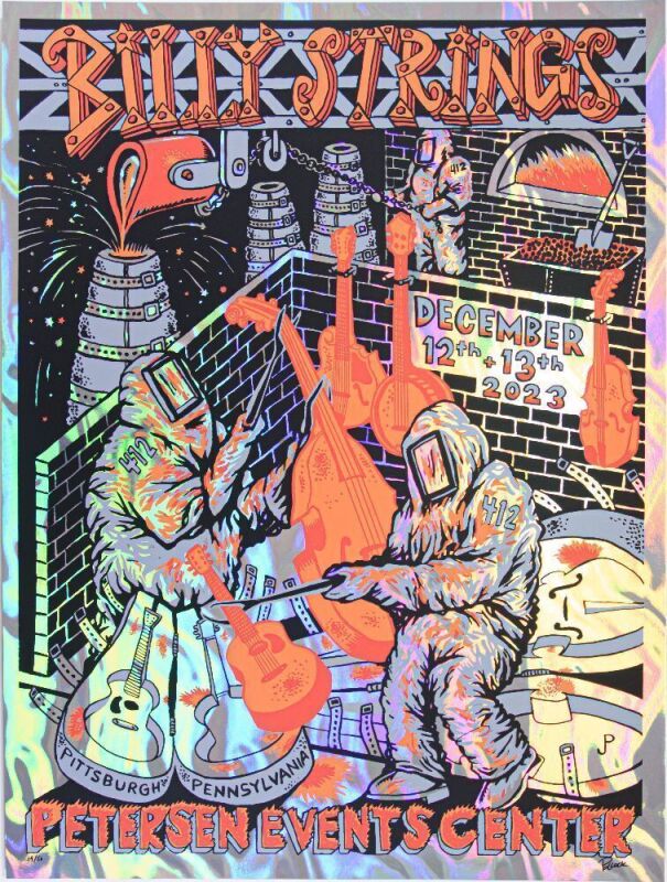 2023 Jim Pollock Billy Strings Petersen Events Center Pittsburgh LE Signed Pollock Foil Poster Mint 95