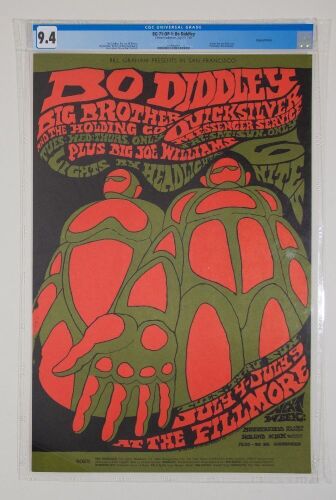 1967 BG-71 Big Brother Janis Joplin Bo Diddley Fillmore Auditorium Poster CGC 9.4