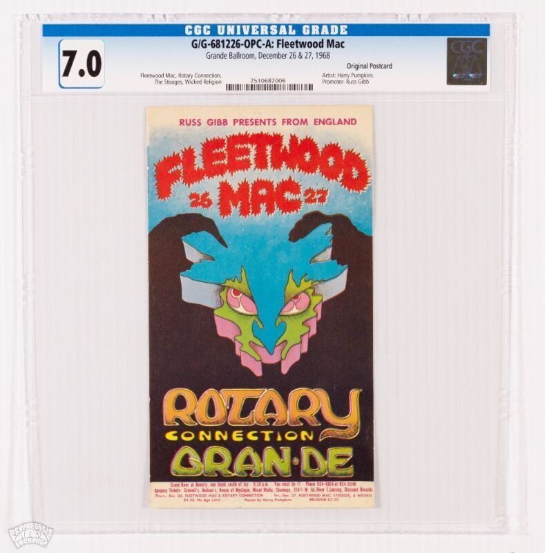 1968 G/G-681226 Fleetwood Mac Grande Ballroom Detroit Postcard CGC 7.0