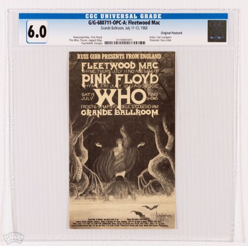 1968 G/G-680711 Pink Floyd The Who Fleetwood Mac Grande Ballroom Detroit Postcard CGC 6.0