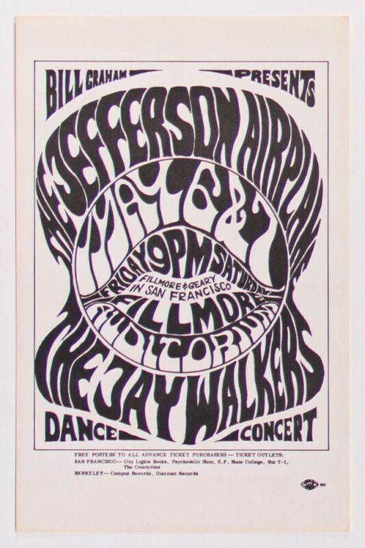 1966 BG-5 Jefferson Airplane Fillmore Auditorium Handbill Mint 90