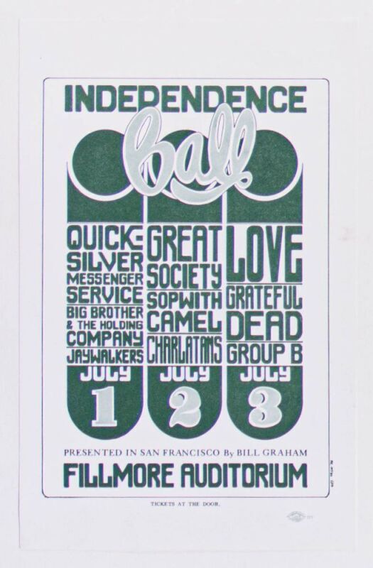 1966 BG-14 Grateful Dead Big Brother Independence Ball Fillmore Auditorium Handbill Near Mint 87