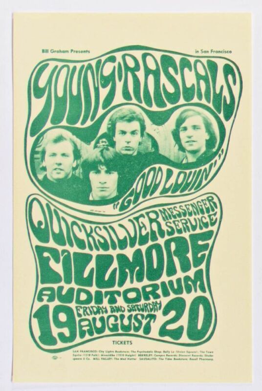 1966 BG-24 Young Rascals Fillmore Auditorium Handbill Near Mint 89