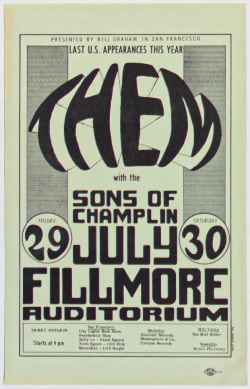 1966 BG-20 Them Van Morrison Fillmore Auditorium Handbill Near Mint 83