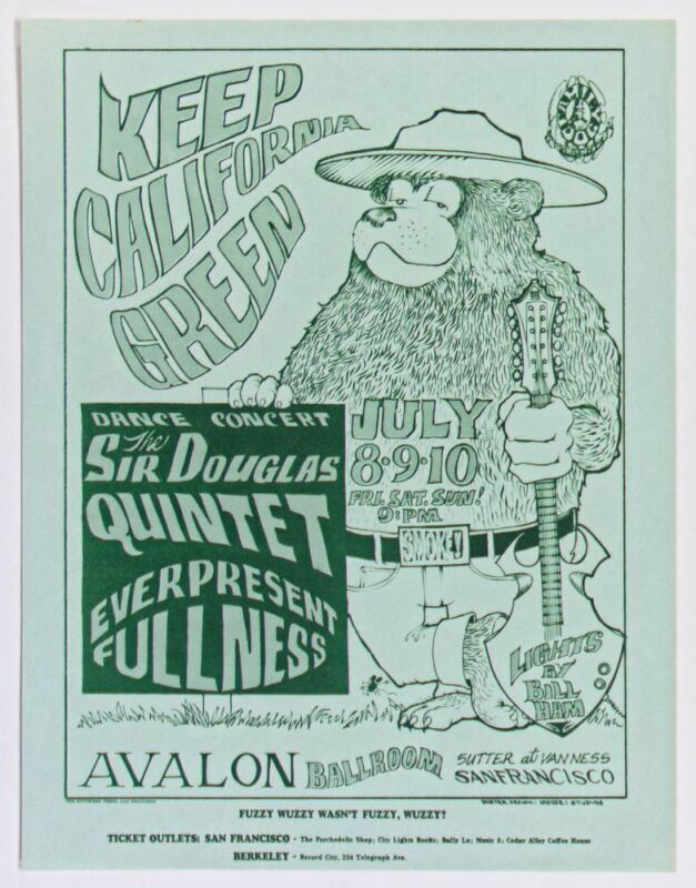 1966 FD-16 Sir Douglas Quintet Avalon Ballroom Handbill Near Mint 85