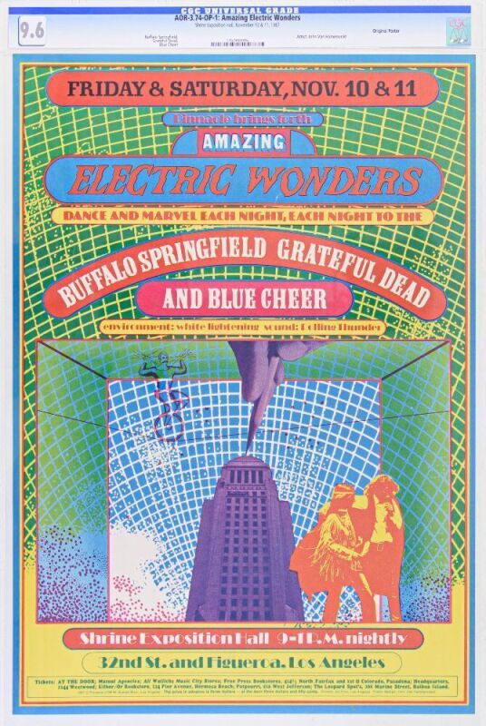 1967 AOR-3.74 Grateful Dead Buffalo Springfield Blue Cheer Shrine Exposition Hall Poster CGC 9.6