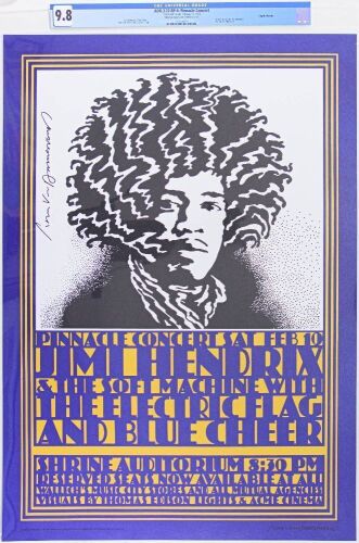 1968 AOR-3.72 Jimi Hendrix Shrine Auditorium RP4 Signed Hamersveld Poster CGC 9.8