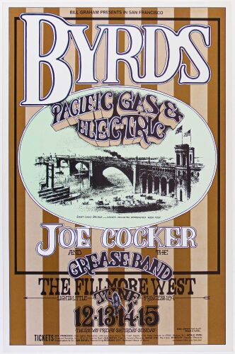 1969 BG-177 The Byrds Joe Cocker Fillmore West Poster Near Mint 87