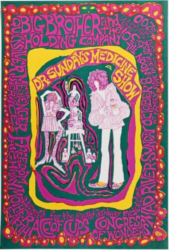 1967 AOR-2.339 Big Brother Janis Joplin Haight Ashbury Medical Clinic Benefit Poster Excellent 75