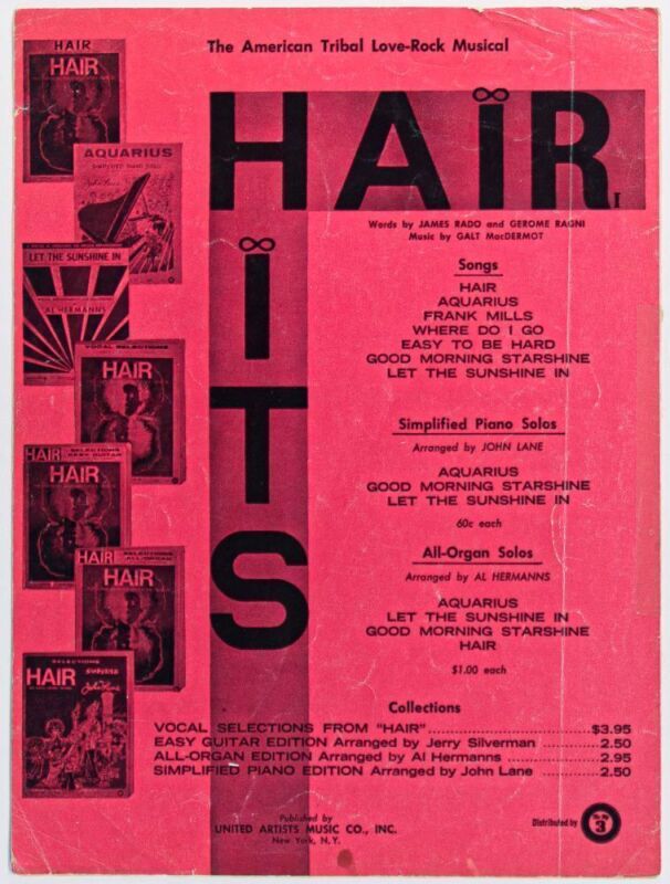 1968 Hits from Hair The Musical Sheet Music Excellent 77