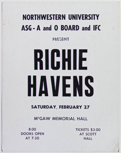 1971 Richie Havens McGaw Memorial Hall Northwestern University Cardboard Poster Excellent 75