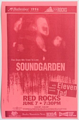 1994 Soundgarden Red Rocks Poster Excellent 79