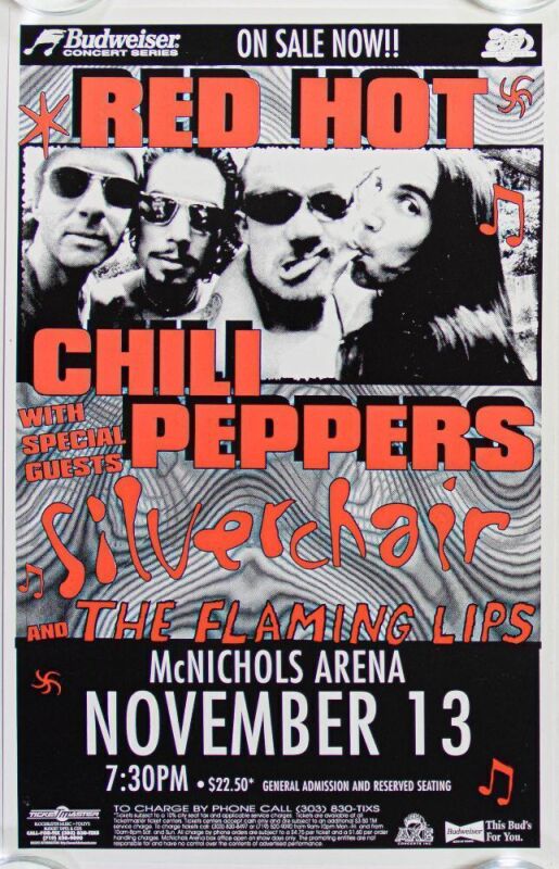 1996 Red Hot Chili Peppers McNichols Arena Poster Near Mint 87