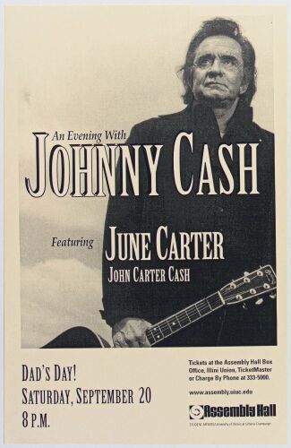 1997 Johnny Cash June Carter Assembly Hall University of Illinois Poster Mint 91