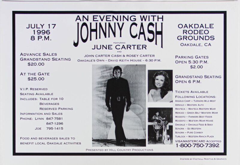 1996 Johnny Cash The Oakdale Rodeo Grounds Poster Excellent 79