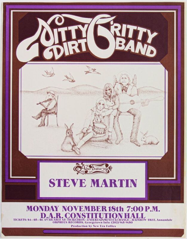 1974 Nitty Gritty Dirt Band Steve Martin D.A.R. Constitution Hall Poster Excellent 75