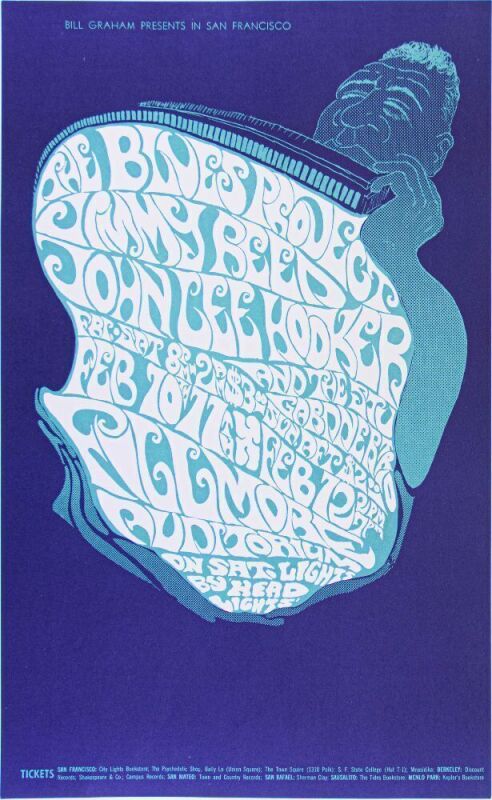 1967 BG-49 Blues Project Jimmy Reed John Lee Hooker Fillmore Auditorium Poster Near Mint 87