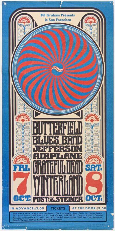 1966 BG-30 Grateful Dead Jefferson Airplane Paul Butterfield Winterland Poster Extra Fine 60