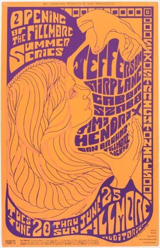 1967 BG-69 Jimi Hendrix Jefferson Airplane Fillmore Auditorium Poster Extra Fine 63