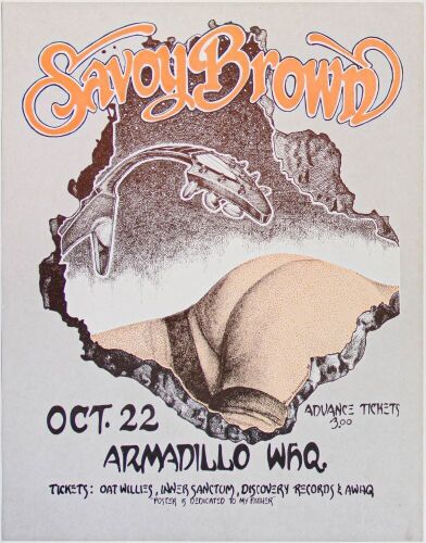 1975 Savoy Brown Armadillo World Headquarters Austin Poster Excellent 77