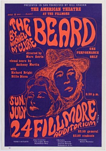 1966 BG-19 Michael McClure The Beard Fillmore Auditorium Poster Excellent 73