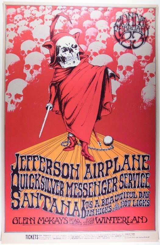 1970 BG-222 Jefferson Airplane Santana Benefit for The Grateful Dead Winterland RP3 Poster Mint 91