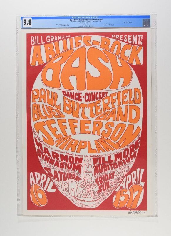 1966 BG-3 Jefferson Airplane Harmon Gymnasium & Fillmore Auditorium Signed Wilson Poster CGC 9.8