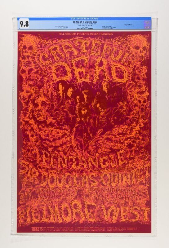 1969 BG-162 Grateful Dead Fillmore West Signed Conklin Poster CGC 9.8