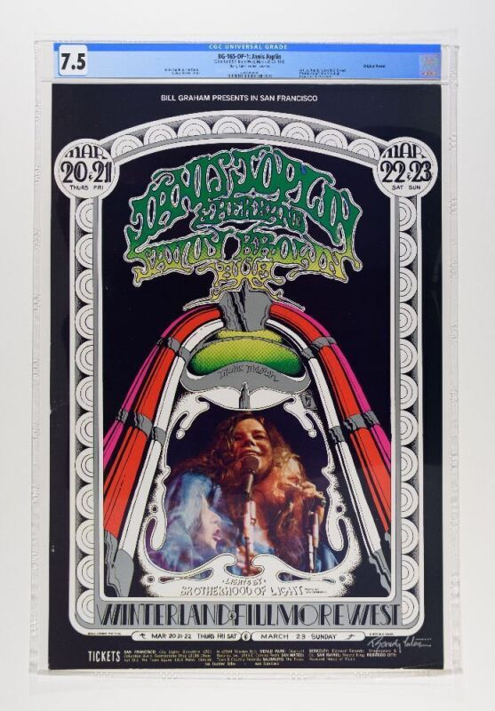 1969 BG-165 Janis Joplin Winterland & Fillmore West Signed Tuten Poster CGC 7.5