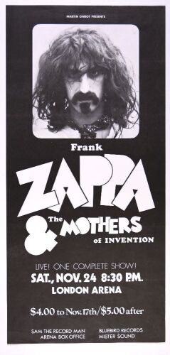 1973 Frank Zappa & The Mothers of Invention Ontario Arena Poster Near Mint 83